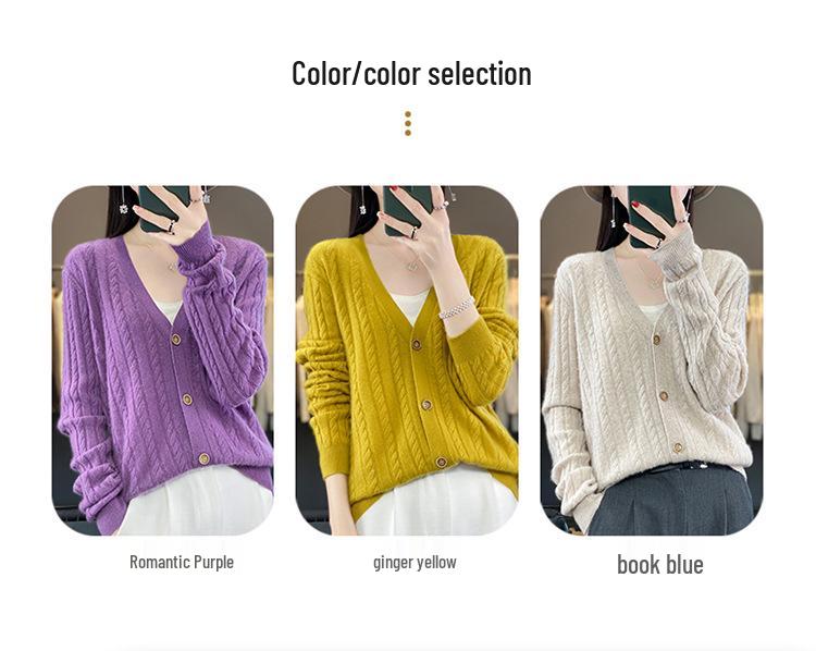 Women's Pure Cashmere Cardigan V Neck Loose Knitwear Sweater, Autumn 2023 Collection