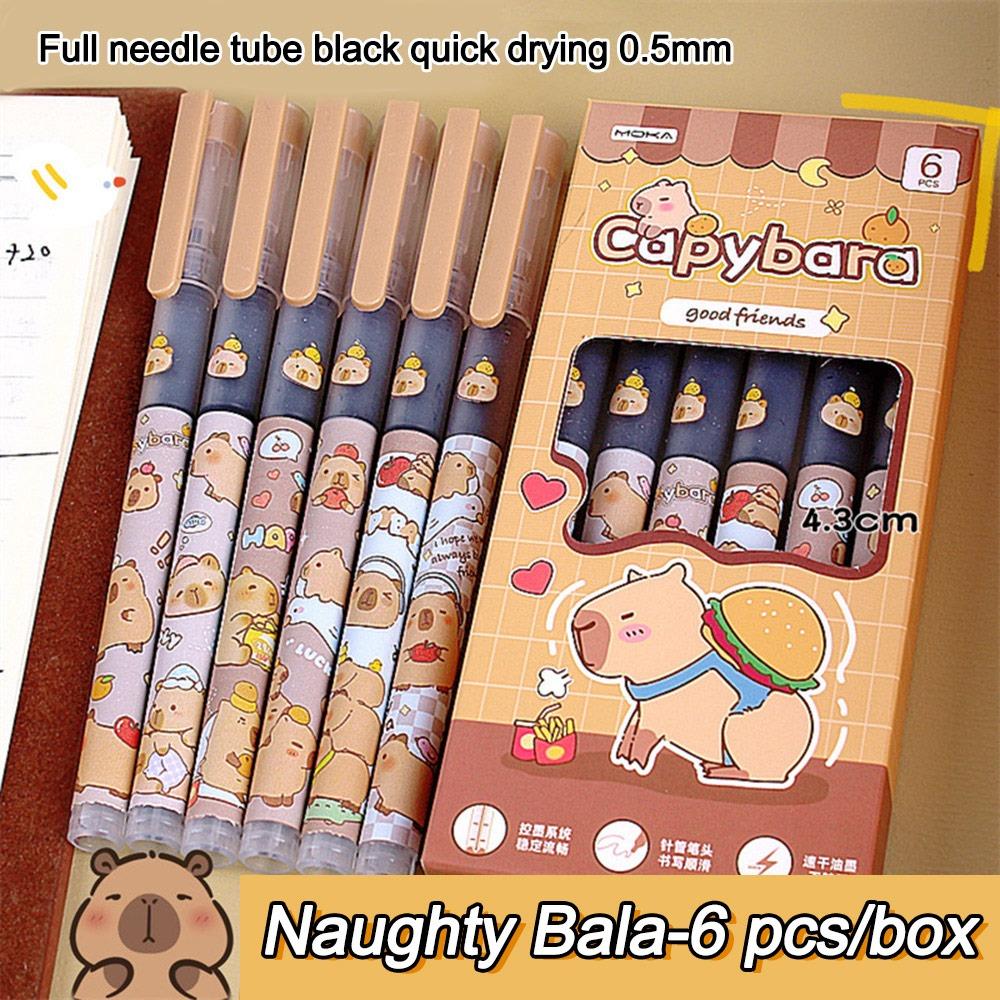 6Pcs/lot Panda Capybara Gel Pen 0.5mm Black Pen Press Erasable Pen  School Office Writing Stationery