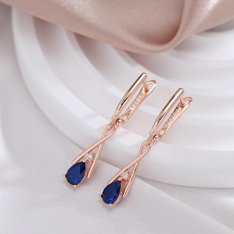 Kienl Trendy Rose Gold Dangle Earrings For Women Geometry Blue Natural Zircon Accessories Vintage Wedding Daily Jewelry