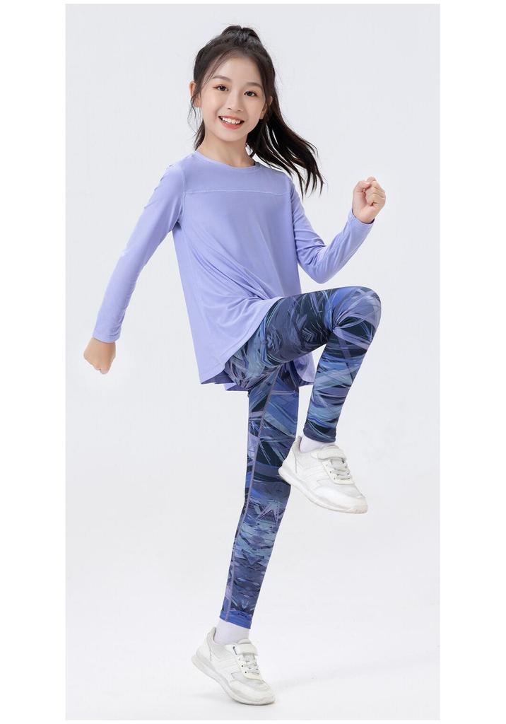 Completo Fitness da Bambina con Pullover a Maniche Lunghe Asciugatura Rapida e Leggings Squalo