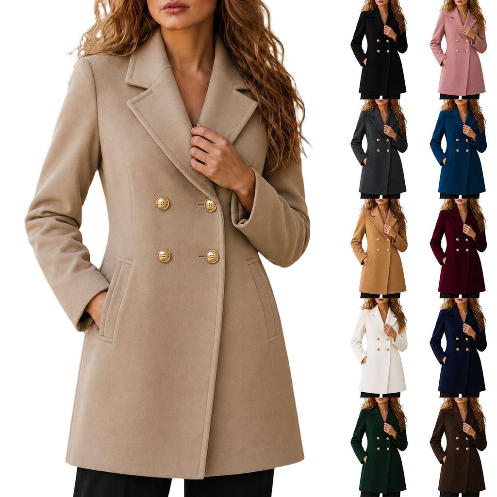 Cappotto da donna in lana doppiopetto di media lunghezza per uso formale e casual