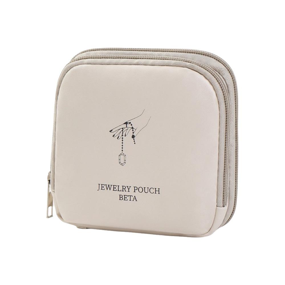 Single/Double Layers Zipper Jewelry Bag Mini Jewelry Pouch Portable Jewelry Case  Ladies/Girls Beige Double Layers