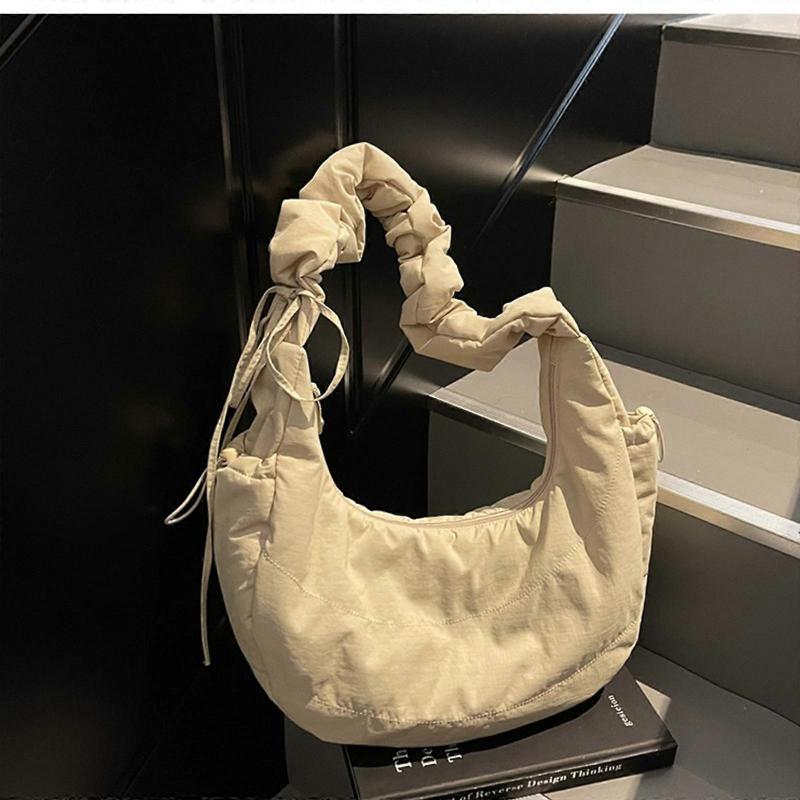 Large Capacity Quilted Nylon Bag For Women Ergonomic Crossbody Shoulder Purse Lightweight Practical Casual Day Bag  Pink