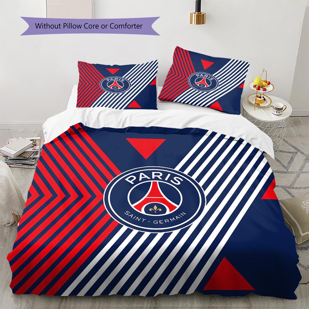 Paris Saint-Germain Fußballclub Muster Bettwäsche Bettdecken-Set Heimdekoration Geschenk (1 Bettbezug + 2 Kissenbezüge (ohne Füllung))
