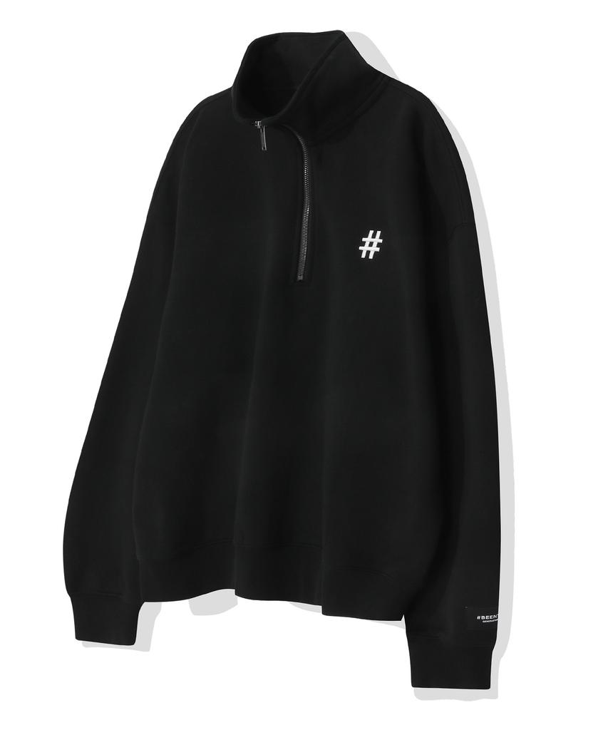 BEENTRILL Essential Hashtag Half Zip Sweatshirt (Black)