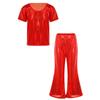 Kids Boys Girls Sequined T-Shirt Elastic Waist Flared Pants Stage Performance Glitter Outfit