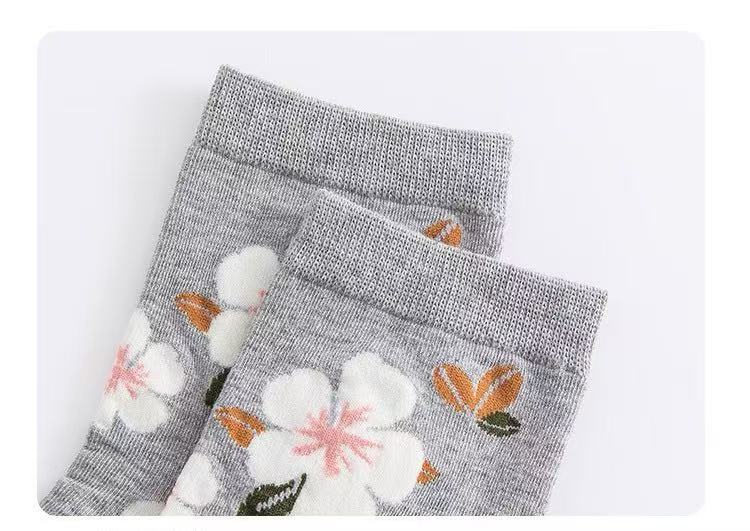 Moda Casual Crew Elegant Damas Calcetines De Algodon Invisibles Con Estampado Flores Corte Bajo Y Ancho Hasta El Tendon De