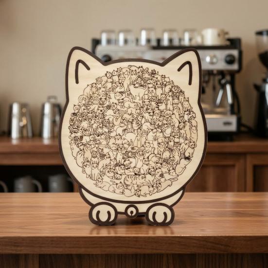 Interactive Family Games Colored Cat Shaped Wooden Jigsaw Puzzle, Creative Desktop Ornament, Unique Animal Shape Intricate Pattern Puzzles Wood