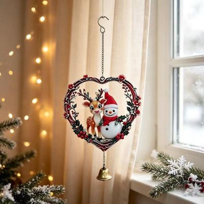 Santa Reindeer Wind Chime Sturdy 3 Bells Christmas Holiday Hanging Decoration Pendant