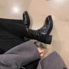 Washed cowhide thick-soled heightening short boots women's retro thin boots thick heel cigarette boots Martin boots