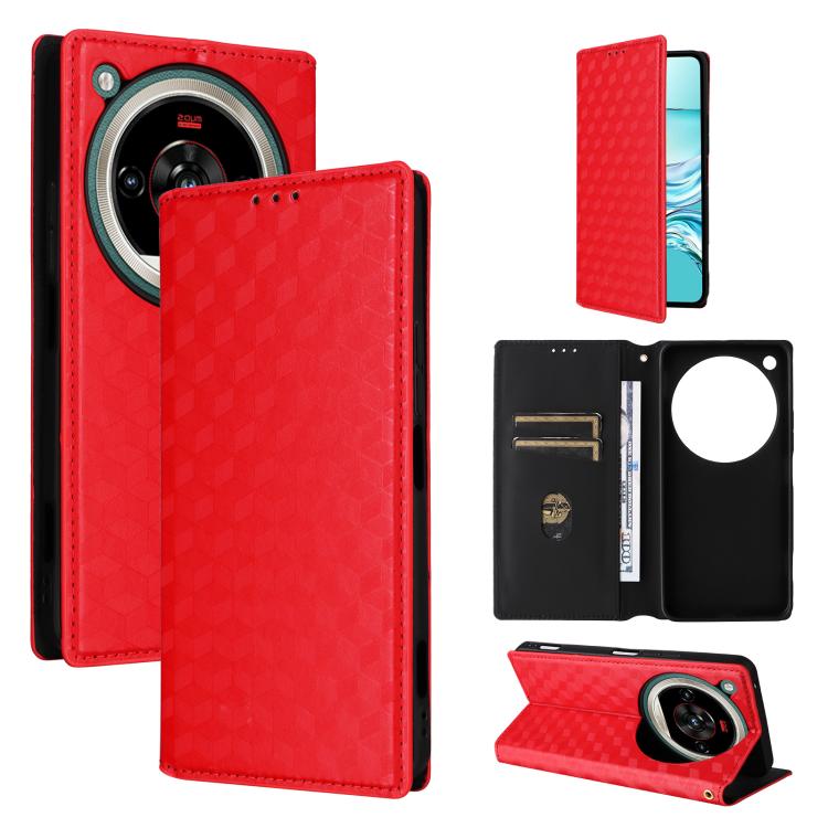 Cubic Grid Texture Flip Leather Phone Case