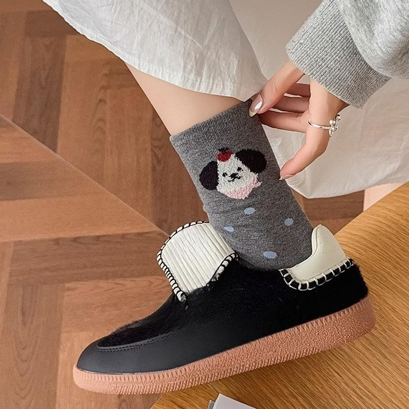 Cute Female Cartoon Mid-calf Socks for Women, Plush Bear Polka Dot Sweet Boneless Women's Socks