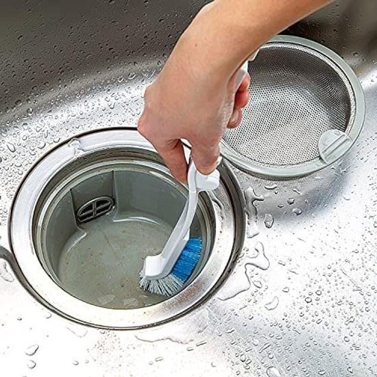 Mameita Kitchen Brush White Blue Width 2cm Depth 3.5cm Height 31cm Clean Pro Sink Drain Cleaning Folding Compact Storage Made Japan KB-643