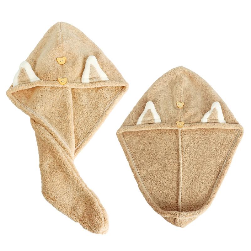 Quick Dry Hair Towels Women And Child Cute Cat  Ear Super Absorption Thicker Microfiber Turban Towels With Bear Buttons