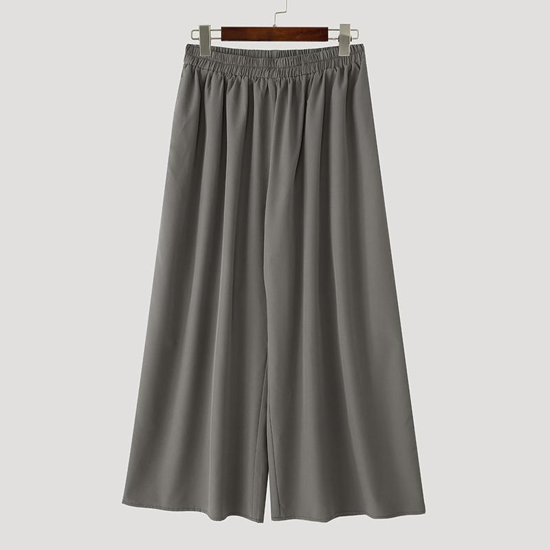 

INCERUN Мужские однотонные эластичные брюки плиссе кэжуал с широкими штанинами и карманами L серый