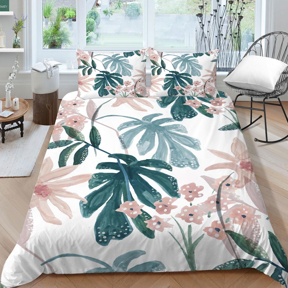 Rodinné povlečení Jednolůžko Jednolůžko v plné velikosti Rostlinný tisk Série Povlečení Vzor listů Povlak na polštář a povlak na přikrývku Pratelná domácí dekorace