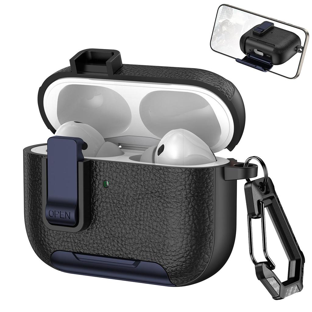 AirPods Pro 3 Leather Pattern Case with Buckle Stand for Apple 2nd Gen