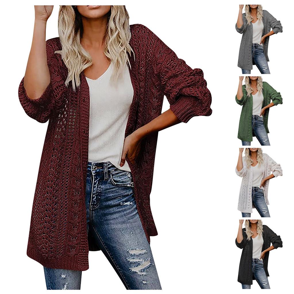 Women's Cardigan Solid Color Knit Sweater Cutout Knit Sweater Jacket