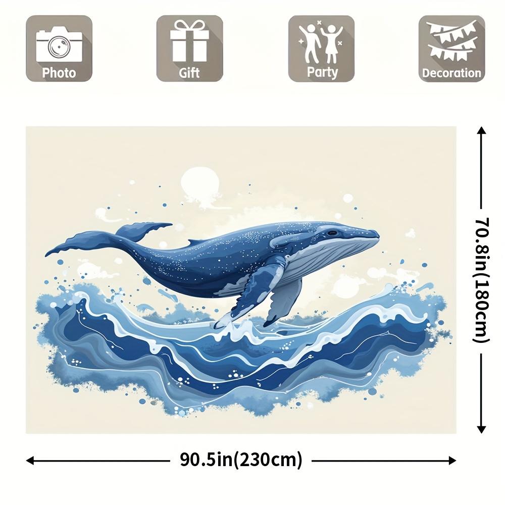 1 piece, popular holiday background fabric, featuring whale and wave patterns, suitable for parties and outdoor patios