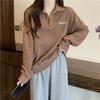 Women Loose Long Sleeve Polo Collar Thin Casual Sweatshirt For Ladies