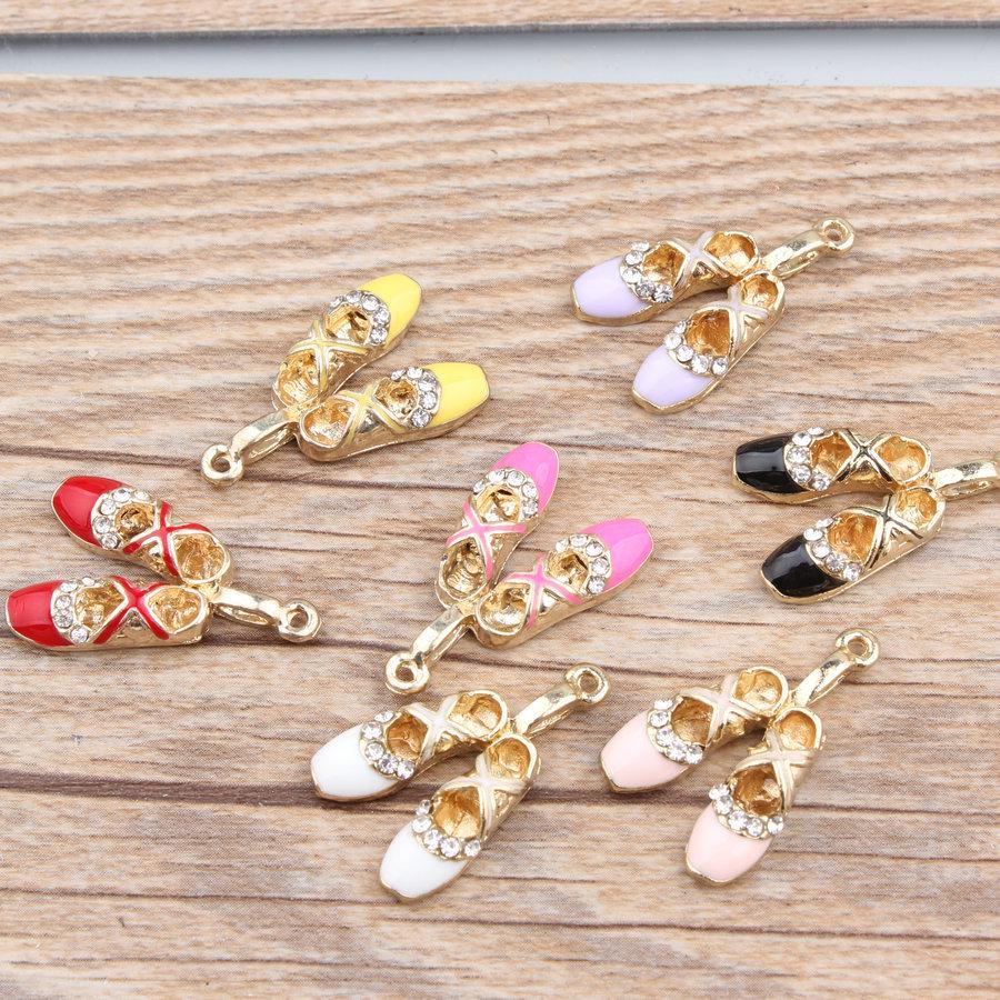 Korean-Style DIY K Gold Oil-Drip Alloy Ballet Shoe Pendant with Rhinestones жёлтый