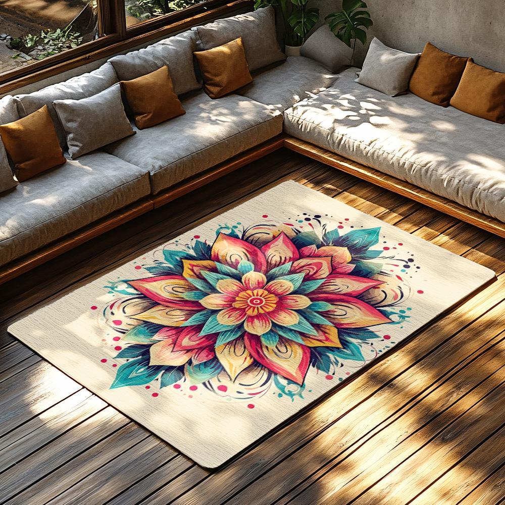 Boho Flower Carpet Washable Non Slip Floor Mat Persian Area Rug Modern Abstract Home Decor Living Room Bedroom Dorm Rug Gift