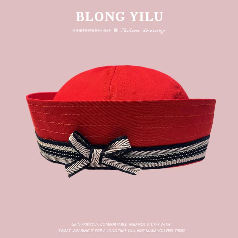 Sailor Hat With Bow Mesh Breathable Cotton For Summer And Spring Wear