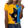 Commemorative cat print T-shirt casual women's short sleeved shirt