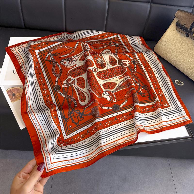Classic Blue Print Silk Square Scarf Women's Fashionable and Versatile High-end Scarfs Bag Clothing Accessories 70cm Kerchief