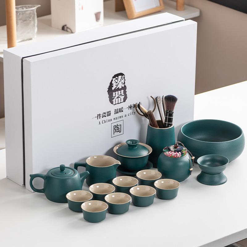 Black Pottery Kung Fu Tea Set Cover Bowl Teapot Tea Cup Tea Set Accessories Complete Tea Tray Business Gifts High-end Gift Box