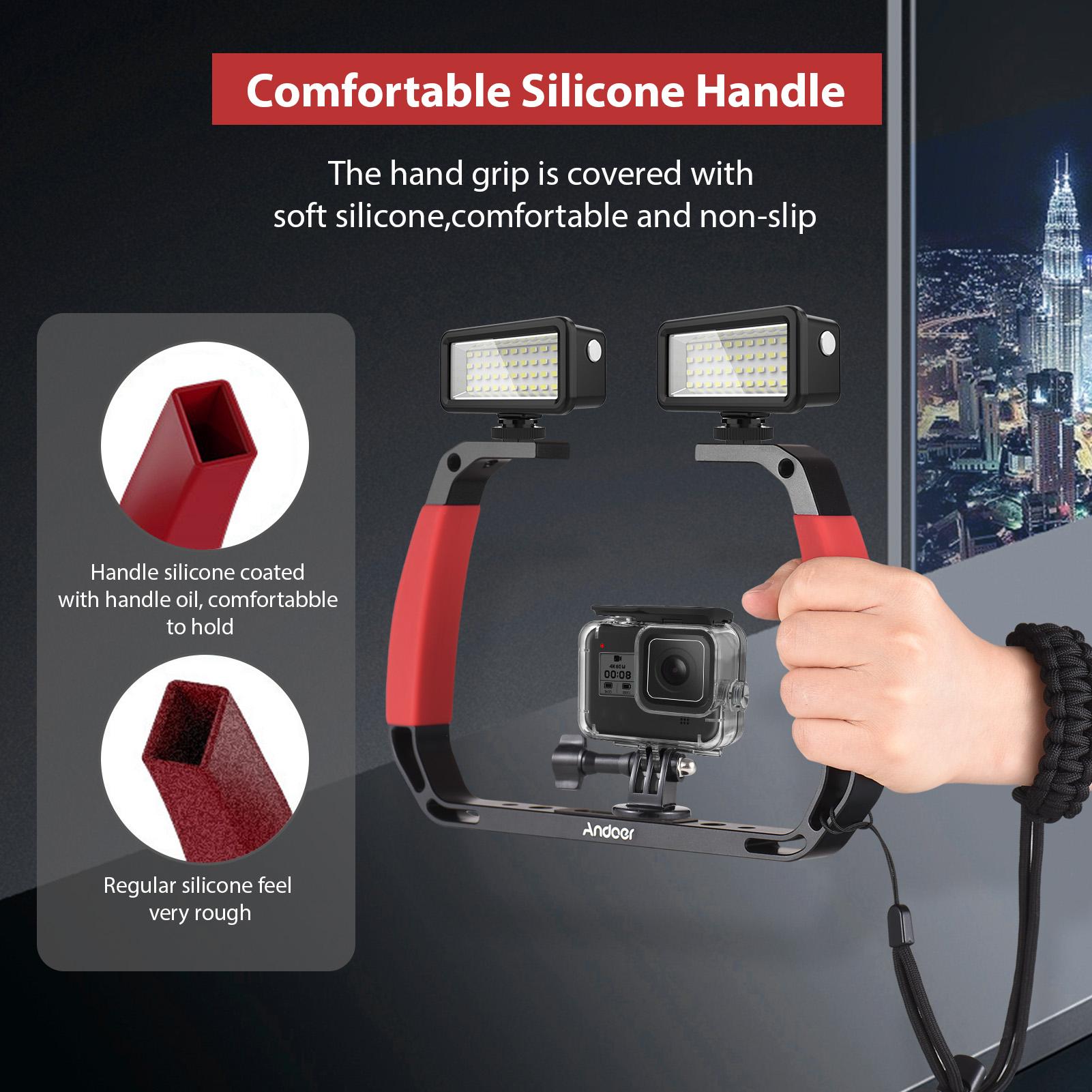 

Andoer Sports Camera Underwater Diving Rig Handheld Stabilizer for Action Camera Cage Dive Rig with Cold Shoe Mounts красный