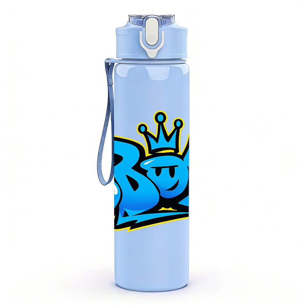 1PC B Boy Graffiti Letter 750ml Color Plastic Sports Water Bottle Leakproof Flip Straw Lid Suitable for Sports Office Home Use