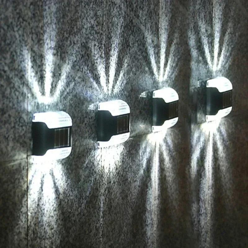 Warm White & White Light Outdoor Solar Wall Lamp Garden Landscape Lighting Courtyard Corridor Walkway Step Deck Stairs LED Night Iight Christmas Decor