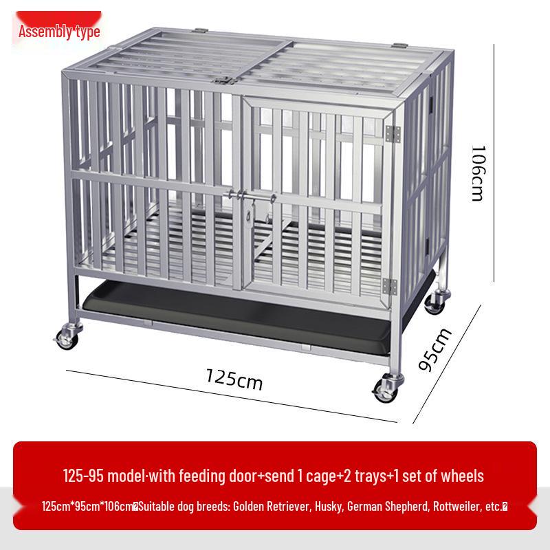 Stainless Steel Dog Cage with Toilet, for Small to Large Breeds, Full Square Tube Design, Suitable for Golden Retrievers.