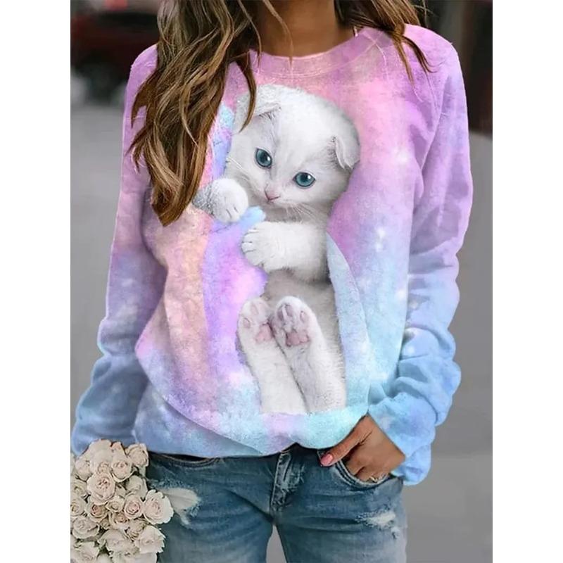 

Fashion Women S Long Sleeves Hoodie Funny Cat 3D Print Top Woman Harajuku Hoodie Casual Clothing Summer Hoodie 5XL