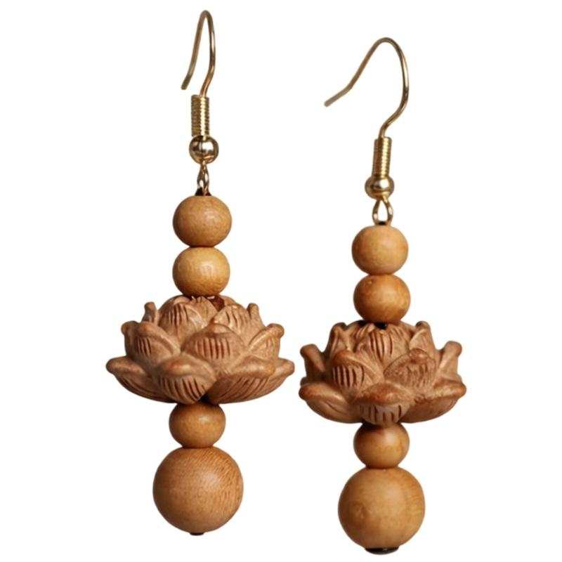 Elegant Wood And Alloy Florals Earrings Handmade Dangling Earrings For Daily Wear Or Special Occasions