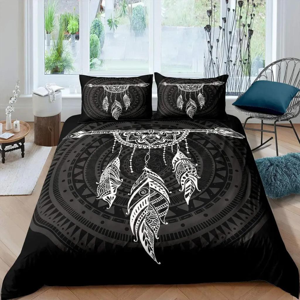 Dream Catcher Duvet Cover KingQueen Size Ethnic Tribal Feather Rose Pattern Bohemian Bedding for Women