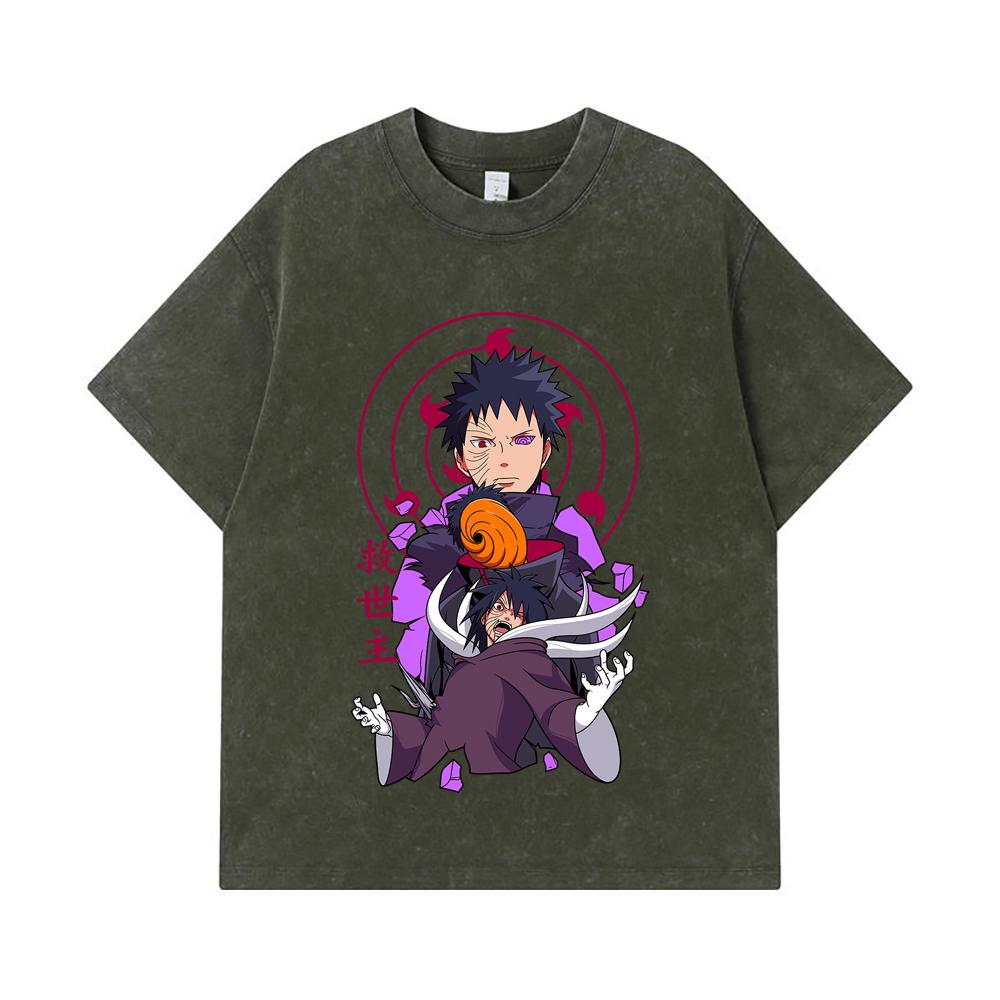 

Стиранные футболки 275 г/м² 100% Хлопок Naruto V14 Принт Обито Унисекс Тяжелая хлопковая футболка S армия зеленый