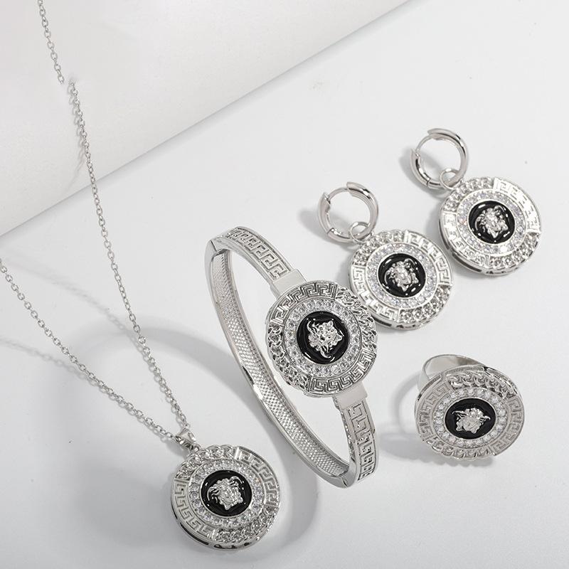 2026 Necklace Jewelry Set Light Luxury Zircon 4-piece Jewelry European and American Premium Sense Set Women