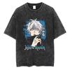 Jujutsu Kaisen Trykk Vintage Vasket T-skjorte Harajuku Japansk Anime Streetwear Grafisk T-skjorte Kortermet Bomulls-T-skjorte