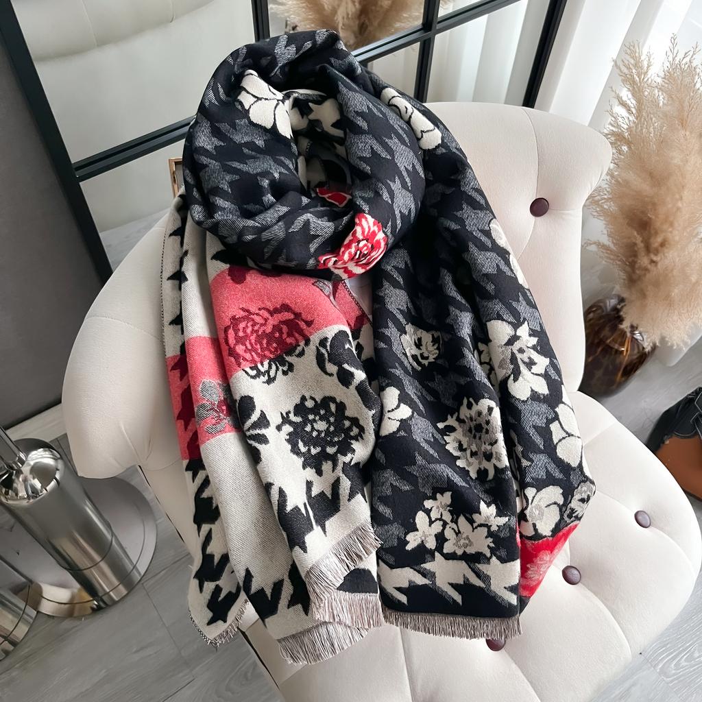 Luxury Cashmere Floral Scarf Winter Women Pashmina Shawls Warm Blanket Wraps Female Foulard Bandana  Thick Scarves Hijab