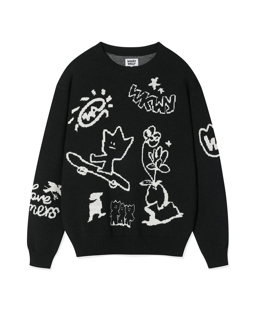 WACKY WILLY Jacquard Pullover Knit Black