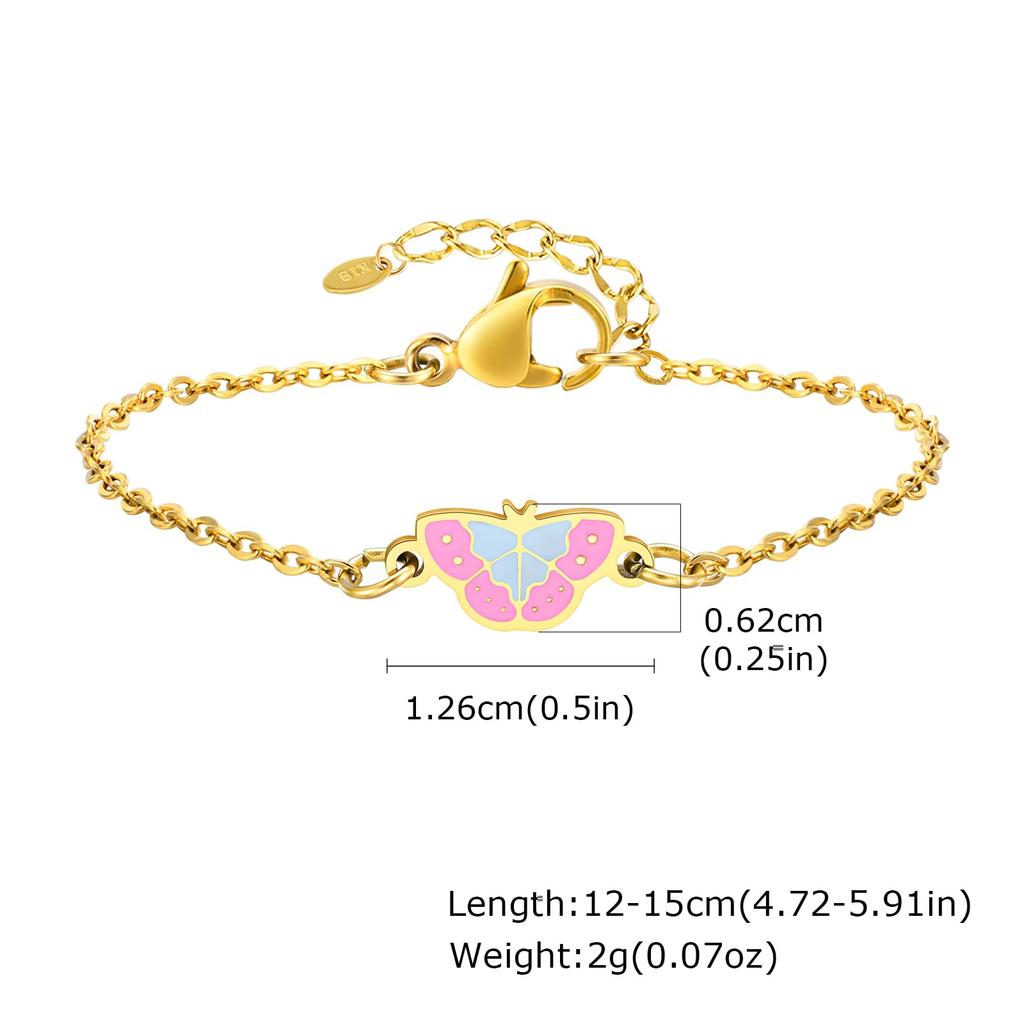 Rockyu Allure Gold Stainless Steel Bracelet with Butterfly Cute Baby Gift for Birthday Kindergarten Entry Stylish Accessory Kids' Charm, Adjustable,