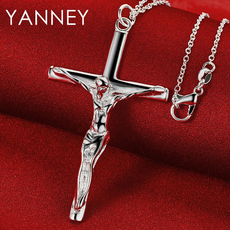 New 925 Sterling Silver 16-30 Inches Fine 60MM Cross Necklace For Women Men Fashion Charm Wedding Party Jewelry