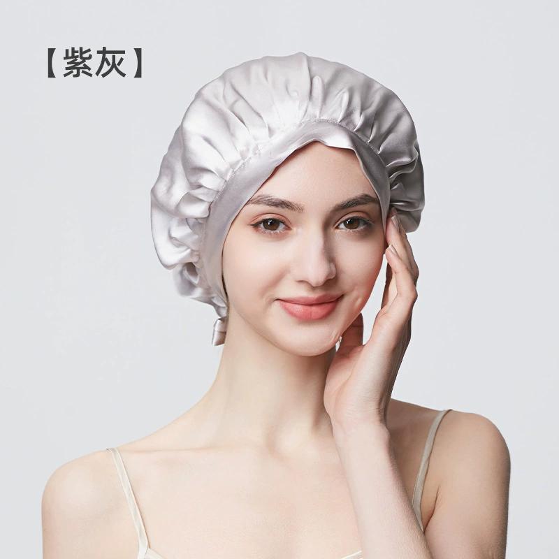 100% Mulberry Silk Hood Sleeping Cap Women's Night Hat 19 Momme with Adjustable Ribbon Hair Care