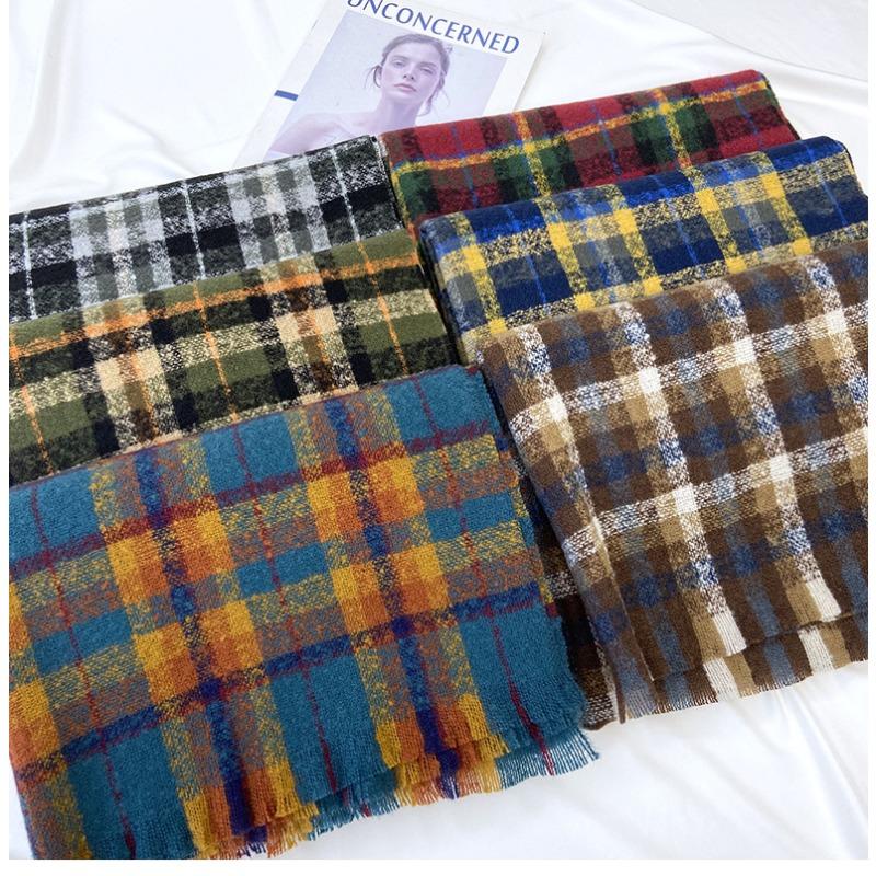 Luxury Plaid Winter Scarf for Women Long Warm Cashmere Scarves Hijab Thick Lady Shawl Wrap Female Pashmina Bandana Head Scarfs