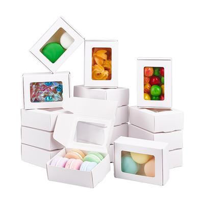 30pcs Paper Candy Boxes Bakery Box with PVC Clear Window for Party Wedding Baby Shower Rectangle White 8.7x6.2x3cm