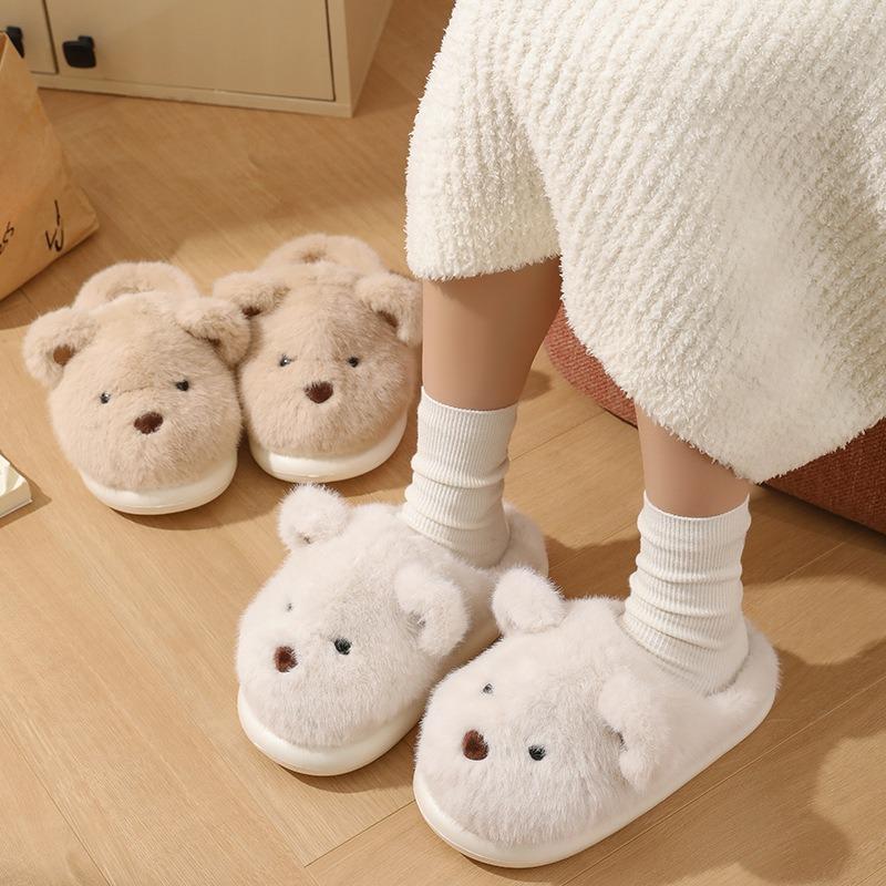 Cute bear cotton drag girl autumn and winter indoor home piled warm fluffy slippers can be worn outside