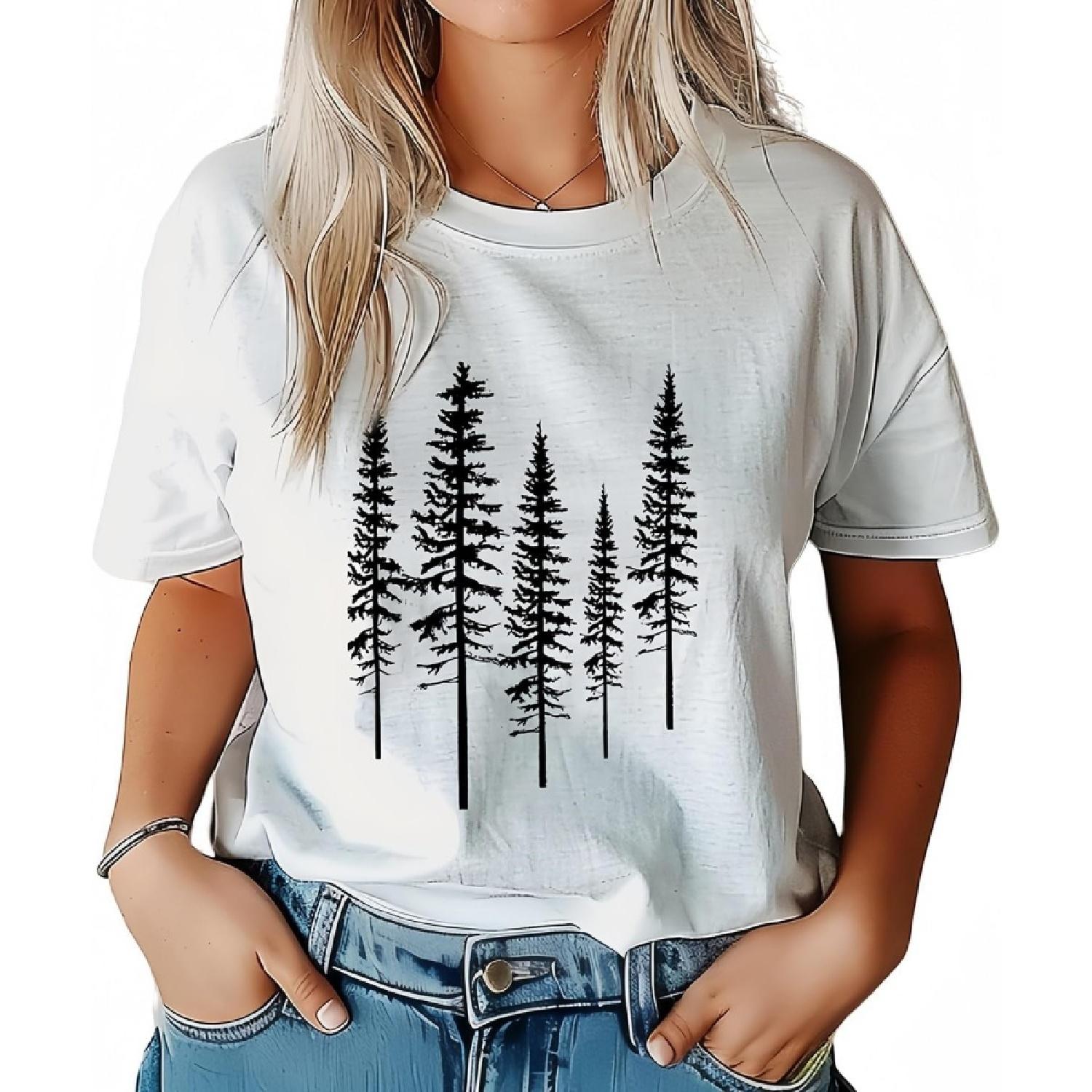 Graphic Tees for Women Casual Workout Graphic T-Shirt Skinny Pine Tree Nature Camping Funny Shirts Athletic Comfort Clothes S