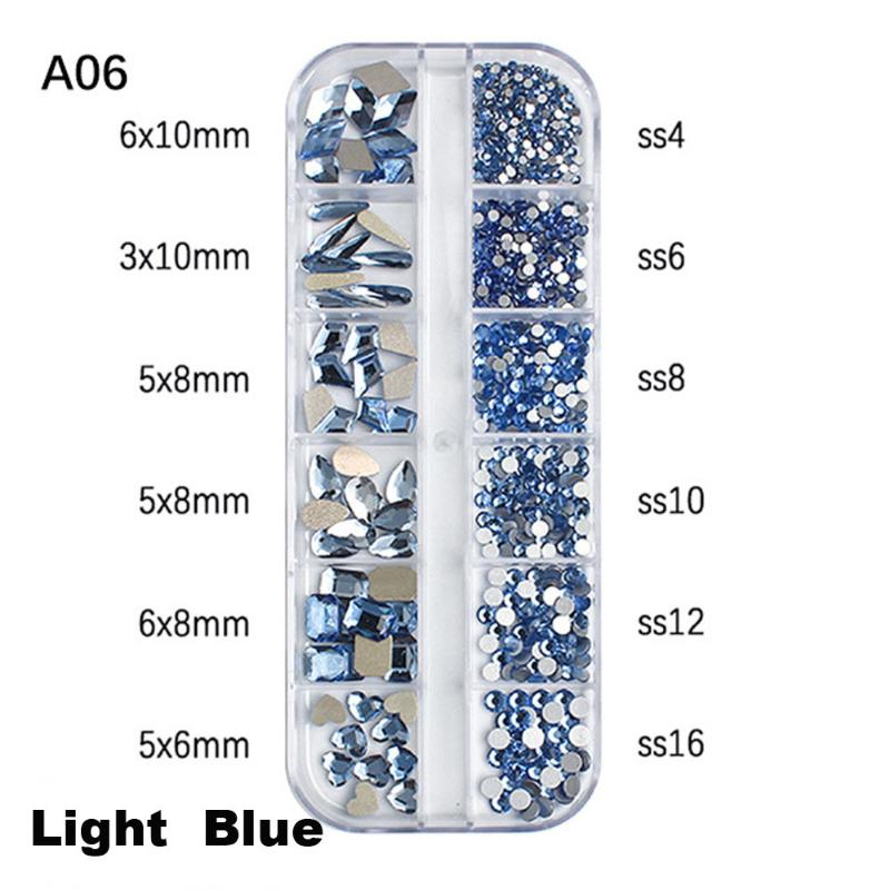 12-Grid 3D Nail Art Rhinestones Set Super-Shiny Flatback Adhesive Rhinestones for DIY Decorative Nail Art Multiple Shapes